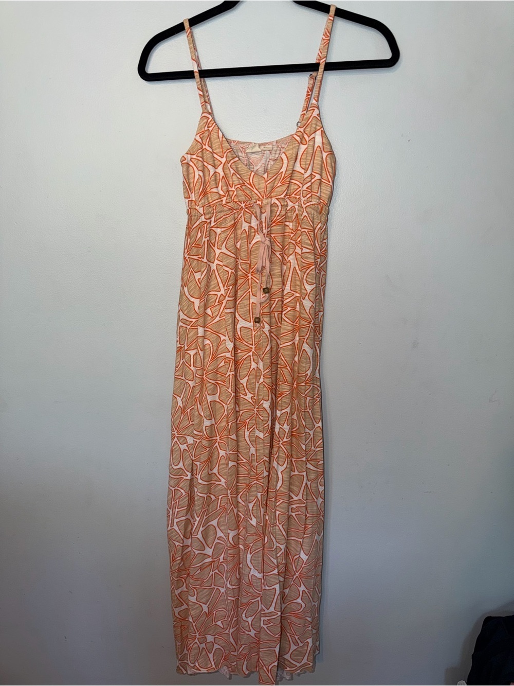 Roxy Orange & Cream Patterned Spaghetti-Strap Maxi Dress